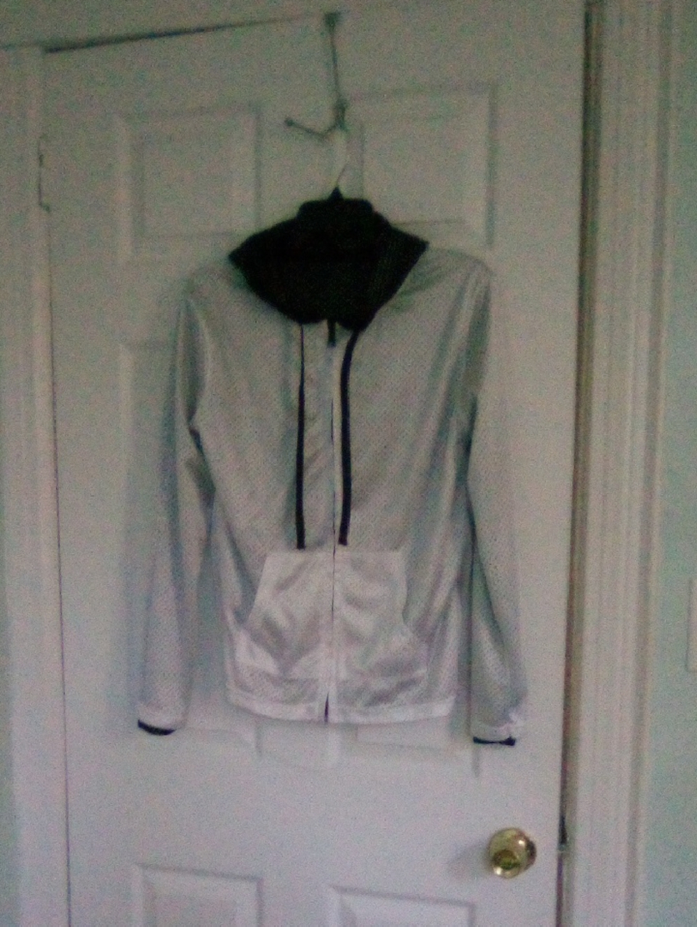 Lightweight White & Black Reversible Hooded Zip Jacket with drawstring Tie.
